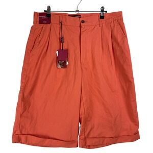 George Martin Contemporary Mens Orange Pleated Cotton Shorts Size 34‎ NWT